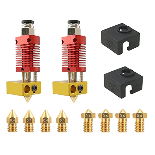 SOOWAY 3D Drucker Montierter Extruder Hot End Metall Mit 2 Stück Silikonabdeckung 4x 0.4mm MK8 Düsen + 4x 0.4mm V6 Düsen Hot End Kit für CR-10 / CR10S / Ender 2 / Ender 3 Ender 5 Drucker (2PCS) von SOOWAY