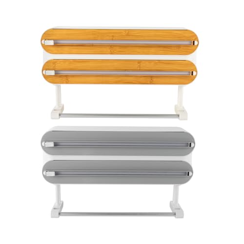 Folienspender mit Cutter 3 in 1 Wandrollenhalter Magnetischer Aluminiumfolienspender Papierhandtuchhalter Frischhaltefolienspender für die Küche (Grau) von SOPERIT