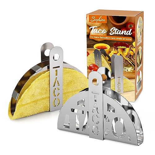 SOPHICO Edelstahl-Taco-Schalenständer, machen Sie knusprige Tacos mit flachem Boden für Toaster, Backen, Fritteuse oder Luftbraten, werten Sie Ihre Tacos (Tacos Muschel-Form) auf von SOPHICO