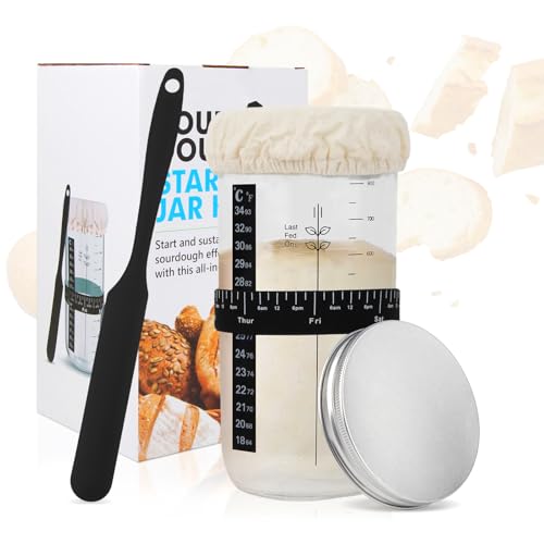 SOPHREPT 1000 ml Sauerteig-Starterglas, stabiles Glas mit breiter Halterung, Sauerteigglas mit Deckel, leicht zu lesen und zu reinigen SOPHREPT 1000 ml Sauerteig-Starterglas, stabiles Glas mit breiter Halterung, Sauerteigglas mit Deckel, leicht zu lesen und zu reinigen von SOPHREPT