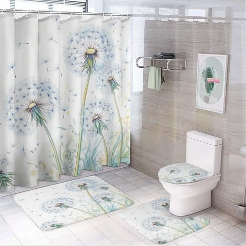 SOPIYRIO Aquarell-Duschvorhang-Set mit WC-Deckelbezug und Teppichen, rustikale Blumenbilder, Badezimmer-Dekor-Set mit Teppich, U-förmige Matte, wasserdichter Duschvorhang mit 12 Haken, 4 Stück SOPIYRIO Aquarell-Duschvorhang-Set mit WC-Deckelbezug und Teppichen, rustikale Blumenbilder, Badezimmer-Dekor-Set mit Teppich, U-förmige Matte, wasserdichter Duschvorhang mit 12 Haken, 4 Stück von SOPIYRIO