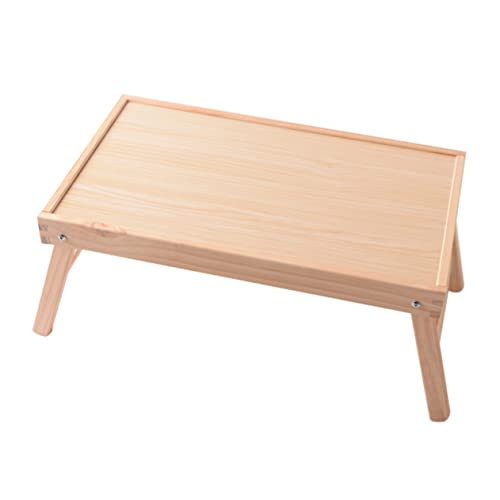 SOPOTUTU 1 Stück Faltbarer Holztisch für Laptop und Frühstück Multifunktionale Tragbare Betttischplatte aus Massivem Holz Holzfarbe für Camping Sofa und Reisen von SOPOTUTU