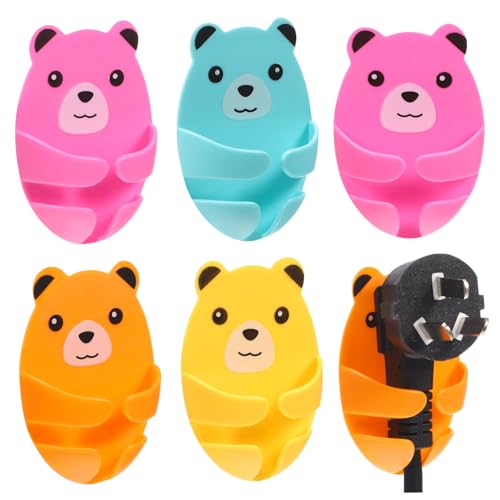 SOPOTUTU 12 Stück Selbstklebende Kabelhaken mit Niedlichem Bär Design Multifunktionale Kabelclips zur Wandmontage ohne Bohren zur Steckdosen und Kabelorganisation in Küche Büro und von SOPOTUTU