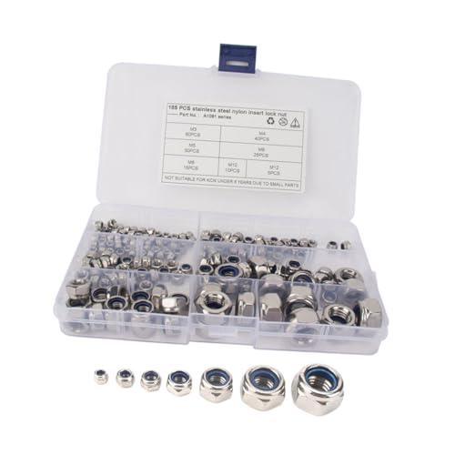 SOPOTUTU 185 Stück Teiliges Edelstahl sechskant muttern set mit Nylon einsatz Rostfrei Vibrationsfest Inklusive Praktischer Sortierbox Geeignet für Maschinen Elektrogeräte Autos und SOPOTUTU 185 Stück Teiliges Edelstahl sechskant muttern set mit Nylon einsatz Rostfrei Vibrationsfest Inklusive Praktischer Sortierbox Geeignet für Maschinen Elektrogeräte Autos und von SOPOTUTU