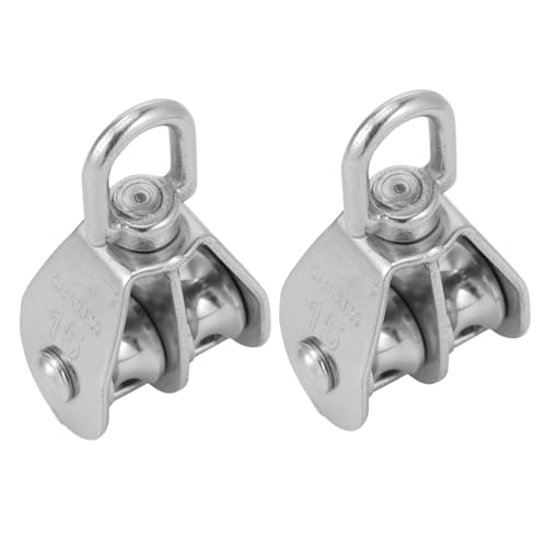 SOPOTUTU 2 Stück Doppelter Edelstahl Flaschenzug Umlenkrolle mit Drehbarem Haken und Glattem Seilroller Robuste Seilrolle für Zug Traktionsarbeiten Innen und Außen Vielseitig Verwendbar von SOPOTUTU