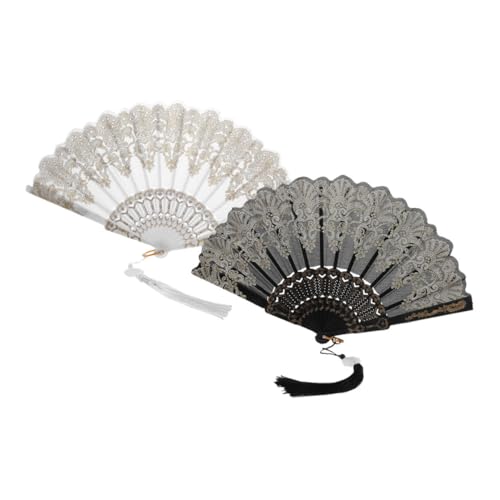 SOPOTUTU 2 Stück Faltbarer Handfächer Goldgeprägtem Blumen-stickmuster Tragbarer Stabiler und Dekorativer Tanz Party-fächer für Damen Handlich und Langlebig von SOPOTUTU