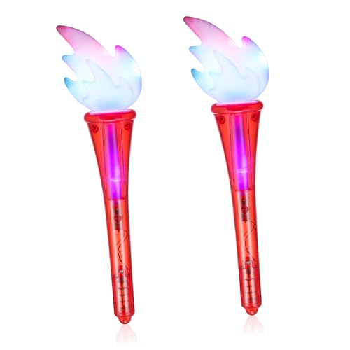 SOPOTUTU 2 Stück Leuchtende Feuerfackeln mit Farbig Blinkenden Lichtstäben Leichte Kunststoff Wunderstäbe für Partys Konzerte und Sportveranstaltungen Einfach zu Halten und Robust von SOPOTUTU