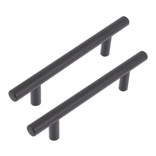 SOPOTUTU 2 Stück Runde Schrankgriff Aluminiumlegierung Robust Modern Schubladengriff Möbelgriff für Küchenschrank Schranktür Schwarz Einfach zu Montieren von SOPOTUTU