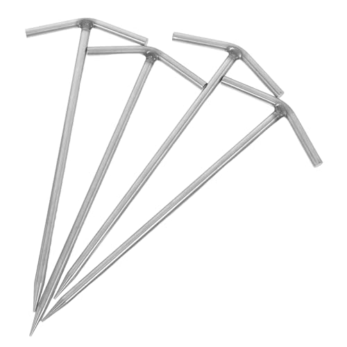 SOPOTUTU 4 Stück Edelstahl Zeltheringe T-Form Bodennägel Windfeste Robuste Zeltpflöcke für Camping Garten Terrasse Vielseitige Bodenanker für Zeltplanen und Pavillons von SOPOTUTU
