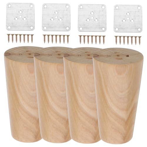 SOPOTUTU 4 Stück Massive Holzfüße Möbelbeine Stabile Möbelfüße Ersatzbeine für Sofa Bett Tisch Schrank Praktische Montageplatte Langlebige Möbelstützen von SOPOTUTU