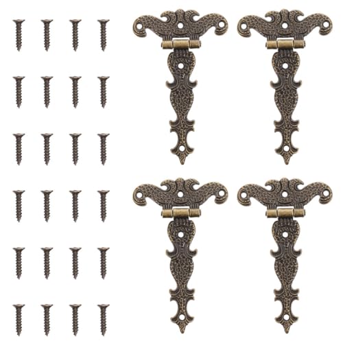 SOPOTUTU 4 Stück Retro Scharniere Langlebiger Zinklegierung Robuste Möbelscharniere für Schranktüren und Holzkisten Glatte Oberfläche Dekoratives Vintage design für Möbel und Türen von SOPOTUTU