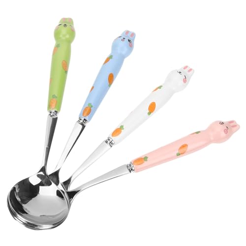 SOPOTUTU 4 Stück Teiliges Edelstahl Dessertlöffel mit Keramikgriff Süße Hasenform Vielseitige Kaffeelöffel und Fruchtlöffel Ergonomisch Leicht in Weiß Rosa Blau und Grün SOPOTUTU 4 Stück Teiliges Edelstahl Dessertlöffel mit Keramikgriff Süße Hasenform Vielseitige Kaffeelöffel und Fruchtlöffel Ergonomisch Leicht in Weiß Rosa Blau und Grün von SOPOTUTU