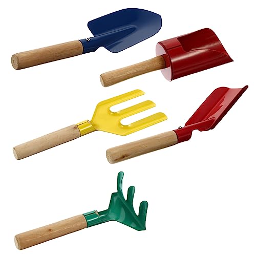SOPOTUTU 5 Stück Teiliges Gartenset für Holzgriff Buntes Pflanzschaufel und Rechen Set Robustes Gartenwerkzeug für Jungen und Mädchen für Gartenarbeit und Outdoor Spielspaß Zufällige Farbe von SOPOTUTU