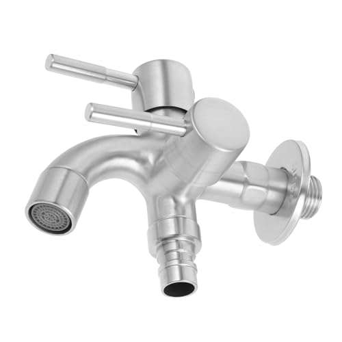 SOPOTUTU Edelstahl Wasserhahn mit Doppelventil Verlängerter Einlass Zwei Auslässe Multifunktional Drehbar Kompatibel mit Meisten Haushaltsanschlüssen Langlebig für Waschmaschine und von SOPOTUTU