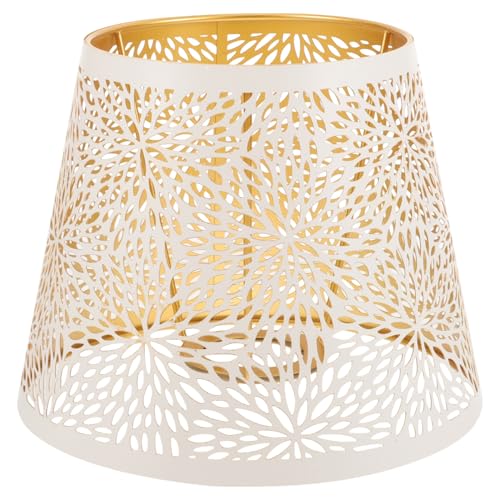 SOPOTUTU Metall Lampenschirm Fassung Weiß Innen Goldmuster Robuster Hohl Metall Lampenabdeckung Ersatz für Tisch Stehlampe Moderner Minimalistischer Lampenschirm für Wohnzimmer Büro von SOPOTUTU