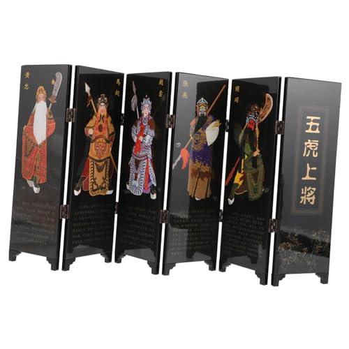 SOPOTUTU Mini Chinesischer Holz Faltbildschirm Paravent Tischdekoration Chinesische Kunst Traditioneller Desktop Raumteiler Handgefertigt Kompakt für Wohn und Arbeitsbereiche von SOPOTUTU