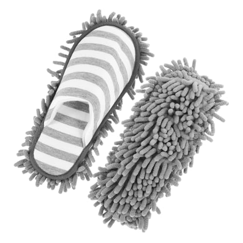 SOPOTUTU Waschbare Mop Slippers mit Chenille Mikrofaser Wiederverwendbare Wischmopp Hausschuhe Fliesen Vinylböden rutschfeste Putzpantoffeln für Haushalt Küche und Büro von SOPOTUTU