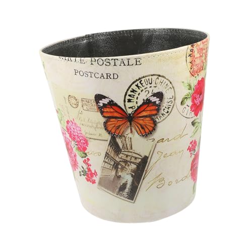 SOPOTUTU Wasserdichter Aufbewahrungskorb Abfalleimer im Retro Lederlook mit Blumenmuster Praktischer Mülleimer für Zuhause und Büro Stilvoller Trash Storage Bin für Ordnung und Dekoration von SOPOTUTU