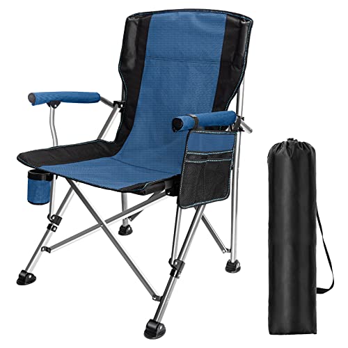 SOPPY Campingstuhl Angelnstuhl Outdoorstuhl Klappstuhl Gartenstuhl, Lehnstuhl Tragbarer Campingstuhl mit Getränkehalter und Seitentasche für Outdoor Garten Camping Grillen, unterstützt 150 kg - Blau von SOPPY