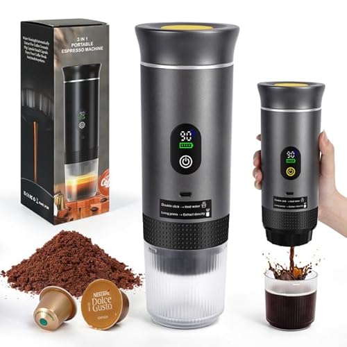SOPPY Espressomaschine Kapselmaschine Camping Kaffeemaschine Selbsterhitzung Mini Kaffeemaschine tragbar Selbsterhitzung Espressomaschine für gemahlenem Kaffee& Kaffeekapseln, Grau von SOPPY