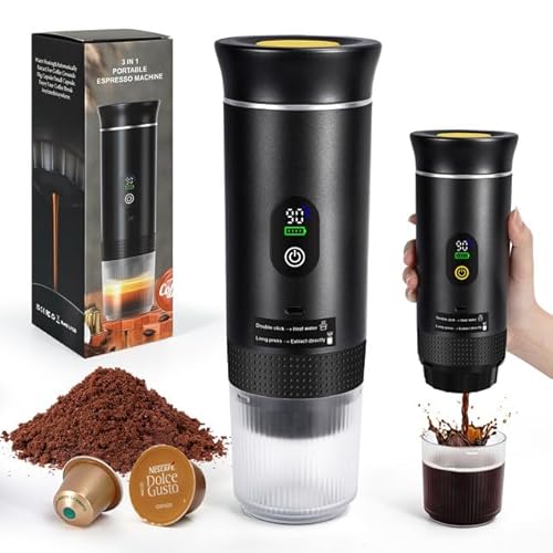 SOPPY Espressomaschine Kapselmaschine Camping Kaffeemaschine Selbsterhitzung Mini Kaffeemaschine tragbar Selbsterhitzung Espressomaschine für gemahlenem Kaffee& Kaffeekapseln, Schwarz von SOPPY