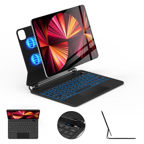 SOPPY Magnetische Tastaturhülle für iPad Pro 27,9 cm (11 Zoll) 4. / 3. / 2. / 1. (2018–2022), iPad Air 7. / 6. / 5. / 4. Generation, schwebende magnetische Hülle mit Trackpad, 7-farbige von SOPPY