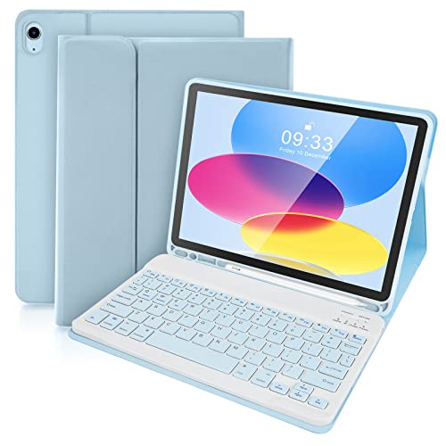 SOPPY Tastaturhülle für iPad, Bluetooth-Tastatur für iPad 10. Generation 10.9 Zoll 2022 (A2696/A2757/A2777), abnehmbare kabellose Tastatur für iPad 10th Gen 2022, mit integriertem Stifthalter, Blau von SOPPY