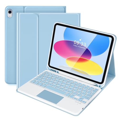 SOPPY Bluetooth-Tastaturhülle mit Touchpad für iPad 11. Generation (A16) 11 Zoll 2025, 10. Generation 2022, abnehmbare Schutzhülle, mit integriertem Stifthalter, UK-Layout, Blau von SOPPY