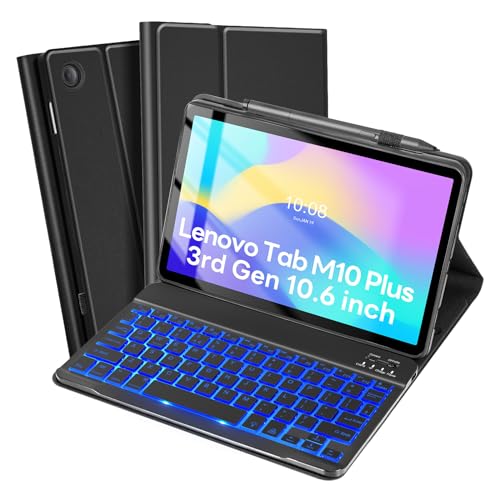SOPPY Tastaturhülle mit Hintergrundbeleuchtung für Lenovo Tab M10 Plus 3. Generation 10,6 Zoll 2022, UK-Layout, magnetische, abnehmbare kabellose Hülle für Lenovo M10 Plus 3. Generation von SOPPY