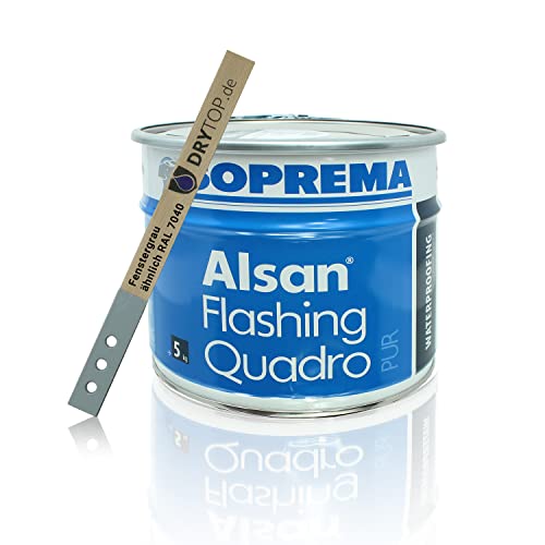 ALSAN Flashing Quadro - 5,0kg/Gebinde - RAL 7040 fenstergrau - einkomponentiger Polyurethan Flüssigkunststoff zur absolut sicheren Abdichtung und Herstellung von Details und Anschlüssen im Flachdach von SOPREMA