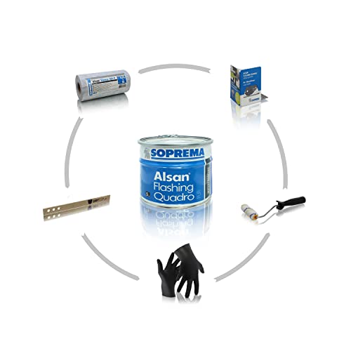 ALSAN Flashing Quadro - PROFI PACK - Komplettset | 5,0 kg Flüssigkunststoff | 1 Rolle Alsan Vlies | 1 Paar Handschuhe | 1 Rührholz | 1 Farbwalze | Verlegeanleitung | Farbe RAL 7012 - basaltgrau von SOPREMA