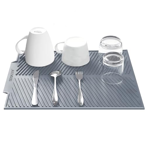 SOQKEEN Abtropfmatte Geschirr, 43 × 33 cm Abtropfmatte Silikon, Küche Silikonmatte Hitzebeständig, zusammenklappbare Spüle rutschfeste Küche Abtropfbrett, graue Abtropfschale für Spüle (hellgrau) SOQKEEN Abtropfmatte Geschirr, 43 × 33 cm Abtropfmatte Silikon, Küche Silikonmatte Hitzebeständig, zusammenklappbare Spüle rutschfeste Küche Abtropfbrett, graue Abtropfschale für Spüle (hellgrau) von SOQKEEN