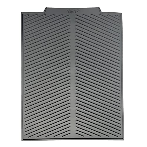 SOQKEEN Abtropfmatte Geschirr, 43 x 33 cm Abtropfmatte Silikon, Küche Silikonmatte Hitzebeständig, zusammenklappbare Spüle rutschfeste Küche Abtropfbrett, graue Abtropfschale für Spüle von SOQKEEN