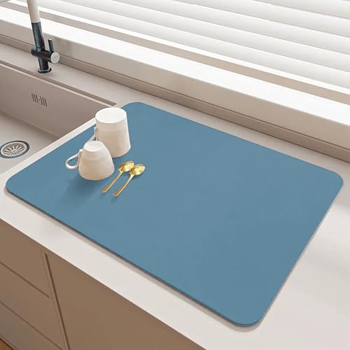 SOQKEEN Abtropfmatte Geschirr, 50 x 40 cm Kaffeemaschine Unterlage Saugfähige Abtropfmatte mit Schmutzabweisender Gummisohle Geschirr Abtropfmatte Spüle für die Küche, Kaffeemaschine (Blau) von SOQKEEN