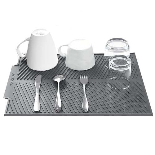 SOQKEEN Abtropfmatte Geschirr 50 x 40 cm, Hitzebeständige, rutschfeste Abtropfmatte Silikon als Spülmatte und Abtropfunterlage, Grau von SOQKEEN