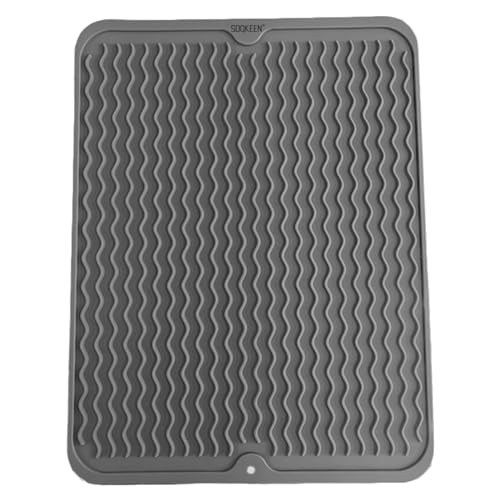 SOQKEEN Abtropfmatte Geschirr 50 x 40 cm, Hitzebeständige & Rutschfeste Abtropfmatte aus Silikon als Spülmatte und Abtropfgestell von SOQKEEN
