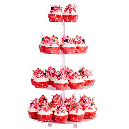 SOQKEEN Cupcake Ständer, Tortenständer 4 Etagen Acryl mit Sockel, klar rund Torten Etagere 4-stöckig Acryl für Hochzeit, Geburtstag, Nachmittagstee, Party von SOQKEEN