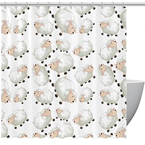 Duschvorhang, niedliches weißes Schaf, Cartoon-Muster, für Badezimmer von SORANO
