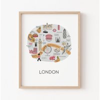London Illustrierte Karte Kunstdruck/Wandkunst Kunst Britisch England Art Union Druck City Map Travel von SORAandCompany