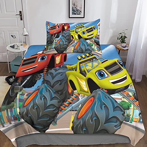 Blaze and The Monster Machines Bettwäsche 3D Bettbezug Set Mit Reißverschluss Und Kissenbezug, Mikrofaser Blaze und die Monstermaschinen Bettwäsche Set 2 Teilig Geeignet Für Erwachsene Und KinderSin von SORECI