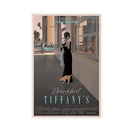 SORECI Filmposter "Breakfast at Tiffany's", Leinwand-Poster, Wandkunst, Dekor, Bild, Gemälde für Wohnzimmer, Schlafzimmer, Dekoration, ungerahmt, 40 x 60 cm von SORECI