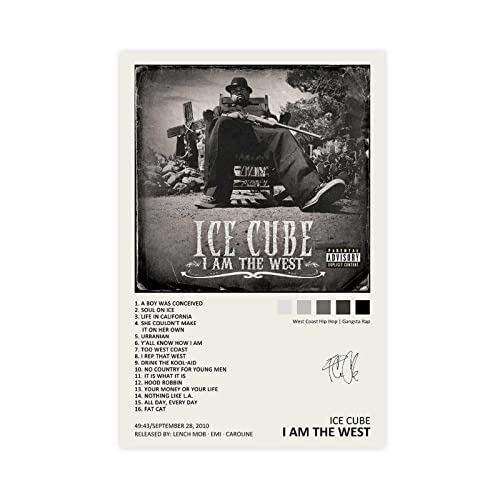 SORECI Kunstdruck auf Leinwand, Motiv: Eiswürfel I Am The West, Albumcover, Wandkunst, Dekordruck, Bild Gemälde für Wohnzimmer, Schlafzimmer, Dekoration, ungerahmt, 30 x 45 cm von SORECI
