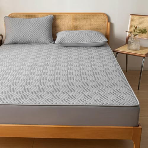 SOREZE Wasserdichtes Spannbettlaken mit Gummiband, Bettlaken, gesteppter Matratzenbezug, einfarbiger Matratzenschoner, Queen-Size-Spannbetttuch von SOREZE