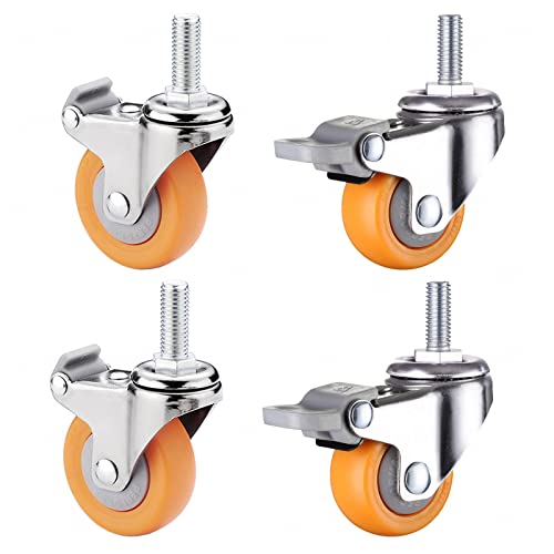 Lenkrollen aus weichem Gummi, Lenkrollen mit M8/M10-Gewinde, Einkaufs-/Trolley-Lenkrollen, (4 Stück), Tragfähigkeit 330 lb/150 kg, 4 Bremsen-M8 von SORVA