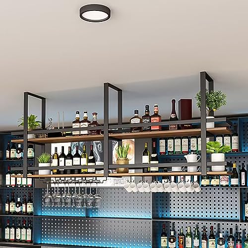 SORVA Deckenregal – 2-stufiger Weinglashalter zum Aufhängen an der Decke, schwebende Deckenregale, hängendes Weinregal, Deckenregal aus massivem Holz aus Schmiedeeisen (Größe: 120 x 30 x 80 cm). V von SORVA