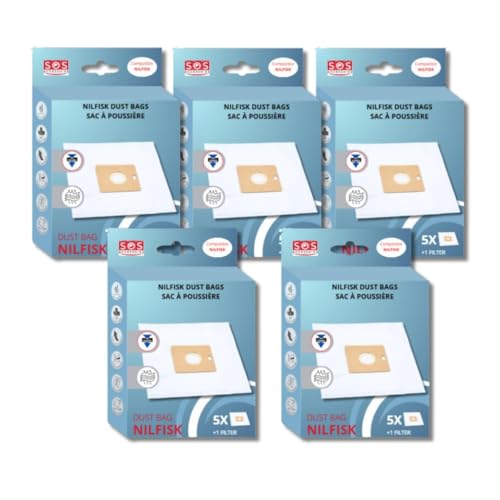 SOS Accessoire 5 Boxen mit 5 Beuteln mit 1 Vorfilter Coupe / Compact / Go / Force für Staubsauger Nilfisk 78602600, 22422400 von SOS ACCESSOIRE