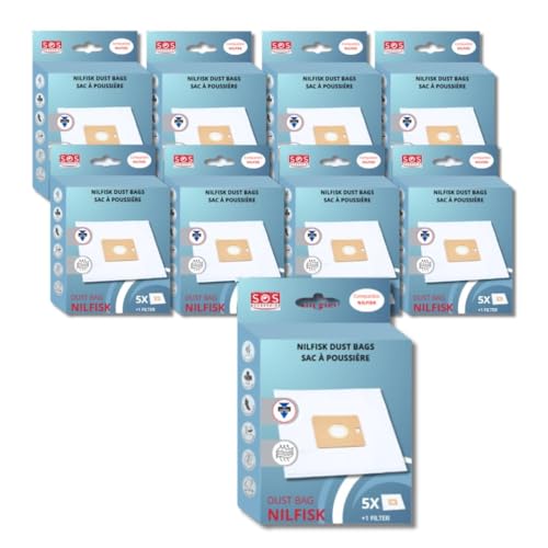 SOS Accessoire Nilfisk 9 Boxen mit 5 Beuteln mit 1 Vorfilter für Staubsauger Coupe / Compact / Go / Force 78602600, 22422400 von SOS ACCESSOIRE