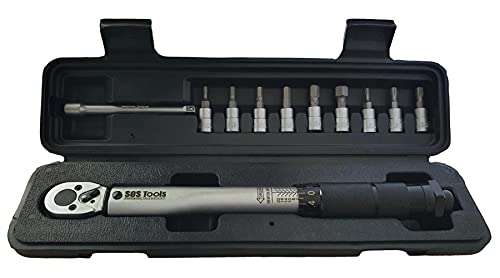 SOS Tools S1004-1/4' Vierkantantrieb Drehmomentschlüssel Mikrometer 2-24 Nm/45,7-538,5 cm Mit Bits und Verlängerungsstange von SOS Tools