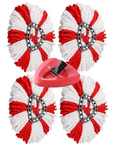 SOSALUK 4 Stück Wischmopp und 1 Stück rote Basis, kompatibel mit Vileda Turbo und Easy Wring and Clean, Wischmopp-Köpfe für Vileda Mopps, saugfähig von SOSALUK