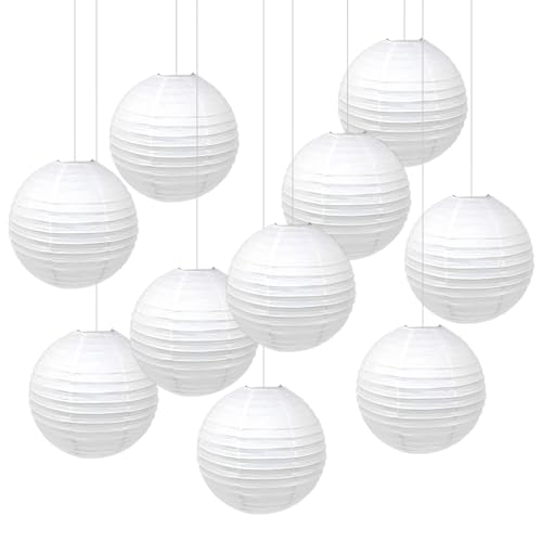 SOSMAR 10er Set Weiße Papierlaternen 20cm - Papier Lampions weiß für Hochzeitsdeko Gartenparty Indoor & Outdoor Deko (Nicht Wetterfest) von SOSMAR